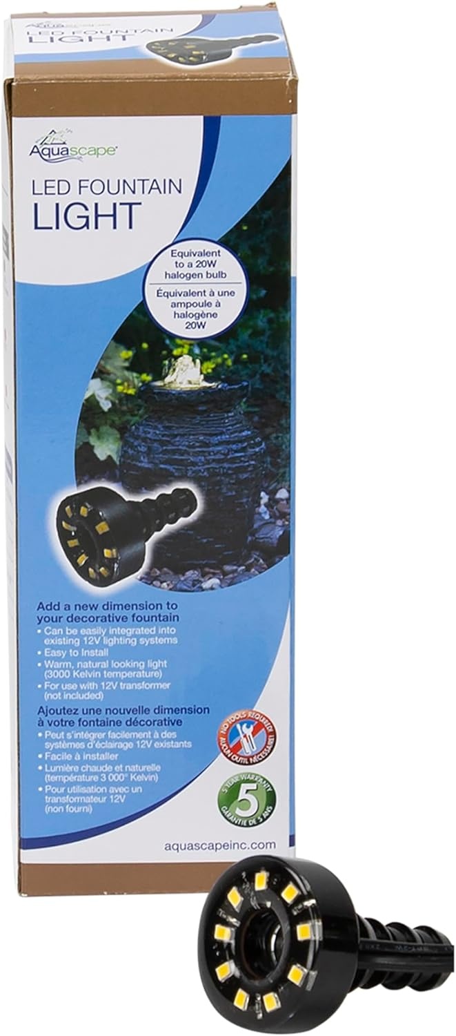Aquascape Warm White LED Fountain Accent Light for Outdoor Water Fountains & Water Features, Submersible Pond Lighting, 84008(Single Fountain Light)