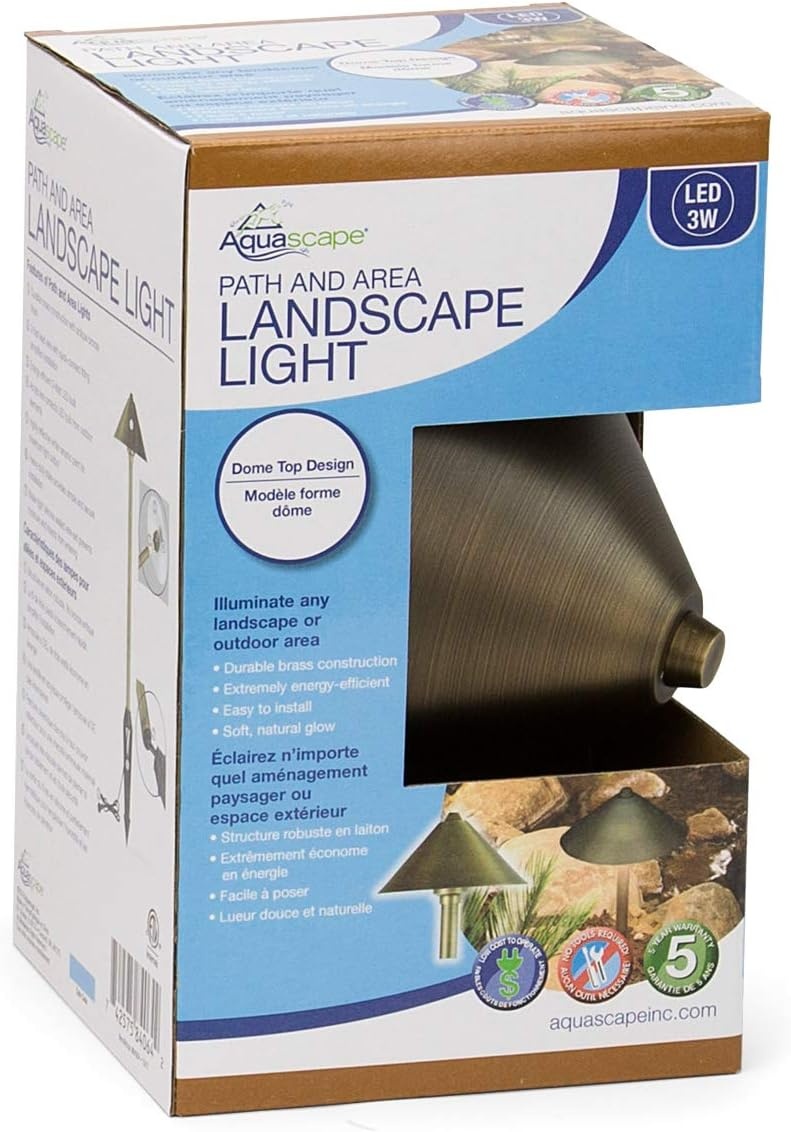 Aquascape Path and Area LED Landscape Light, Dome Top Design, Durable Brass, Antique Bronze Finish, 3-Watt, Low Voltage LVL | 84064 , Brown(Dome Top)