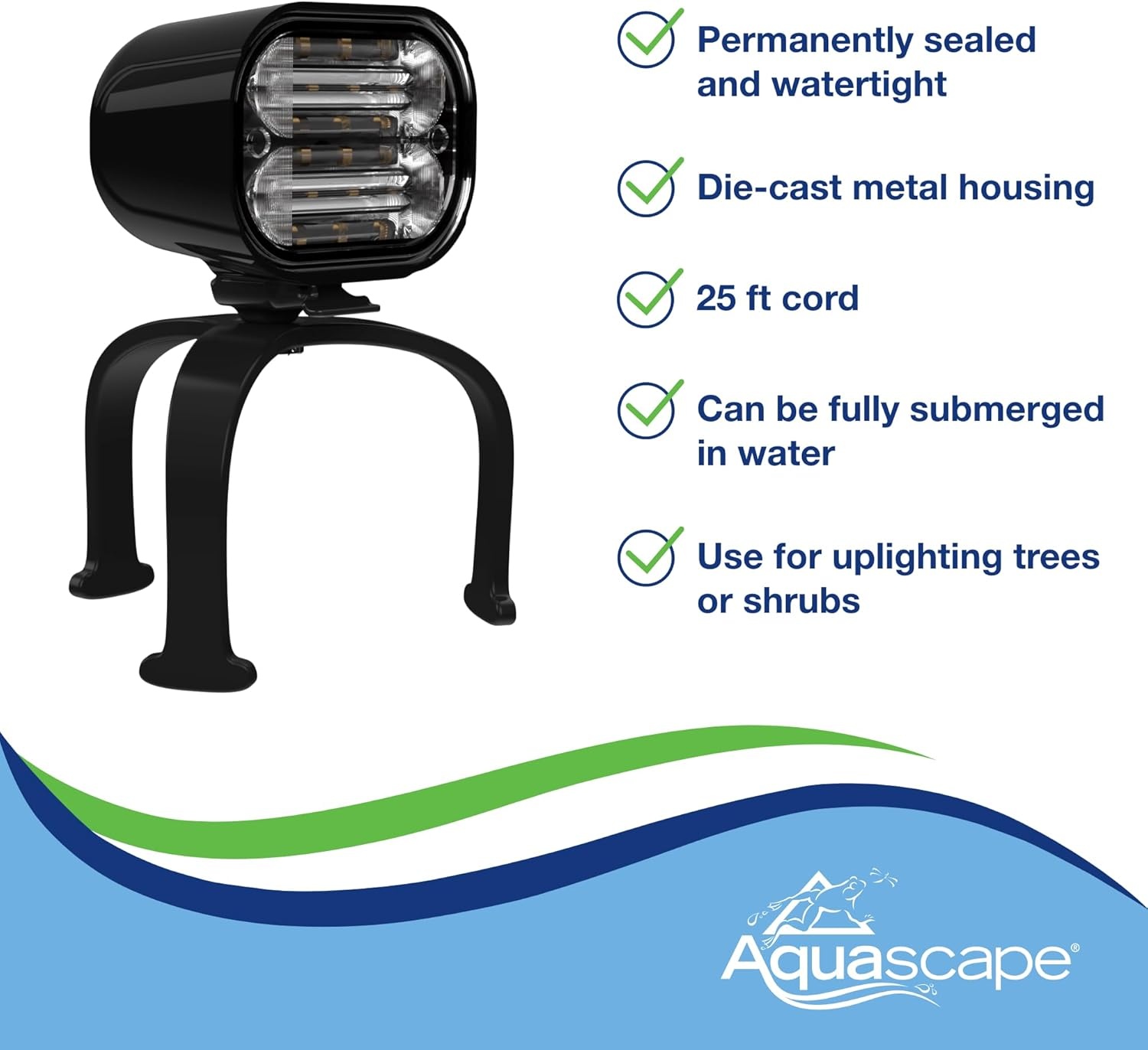 Aquascape LED Pond Garden Landscape Spotlight 6 Watt | Submersible | 12 Volt | 5 Year Limited Warranty(8-Watt Wide-Angle Light)