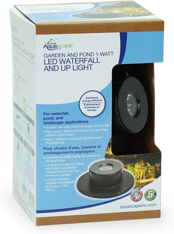 Aquascape 1-Watt Submersible Underwater Warm White LED Waterfall Up Light for Ponds & Water Features, 84032(1-Watt Waterfall (Pack of 6))