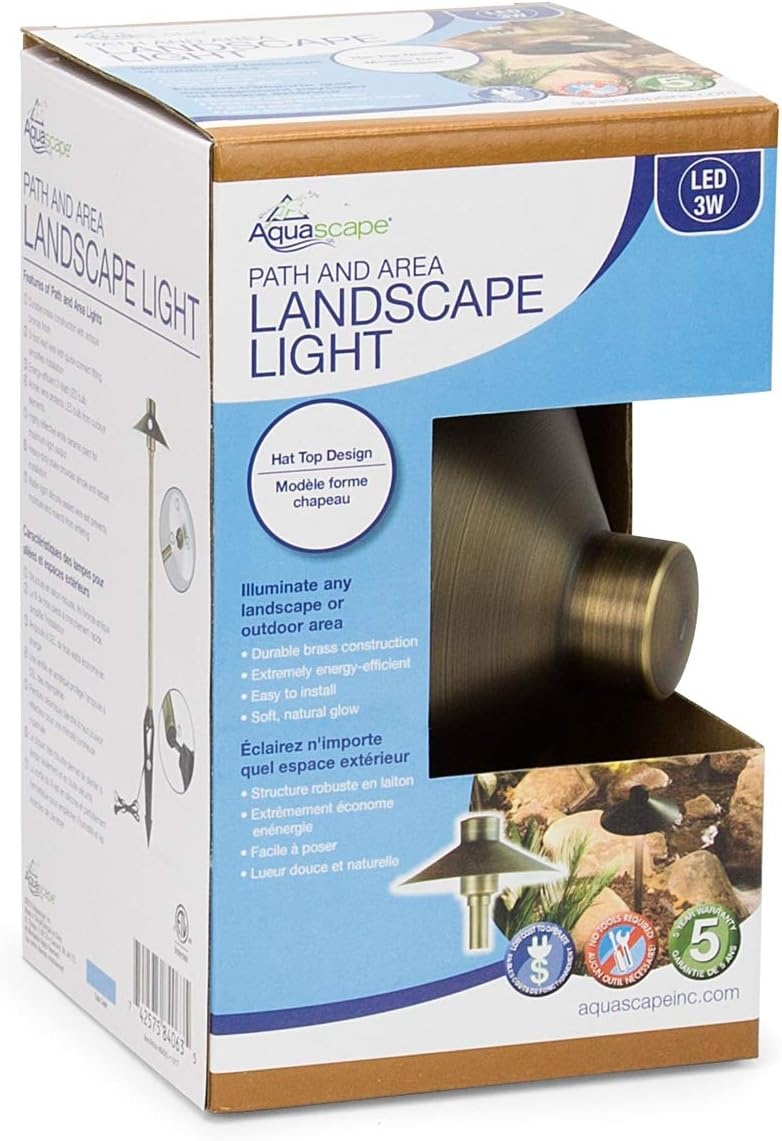 Aquascape Path and Area LED Landscape Light, Hat Top Design, Durable Brass, Antique Bronze Finish, 3-Watt, Low Voltage LVL | 84063(Hat Top)