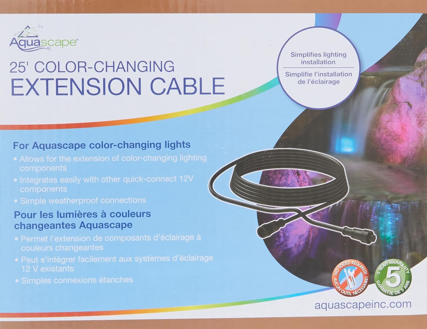 Aquascape 1-Outlet White LED Outdoor Lighting Extension Cable, 2-Pin, Black, 98998(5-Pin)