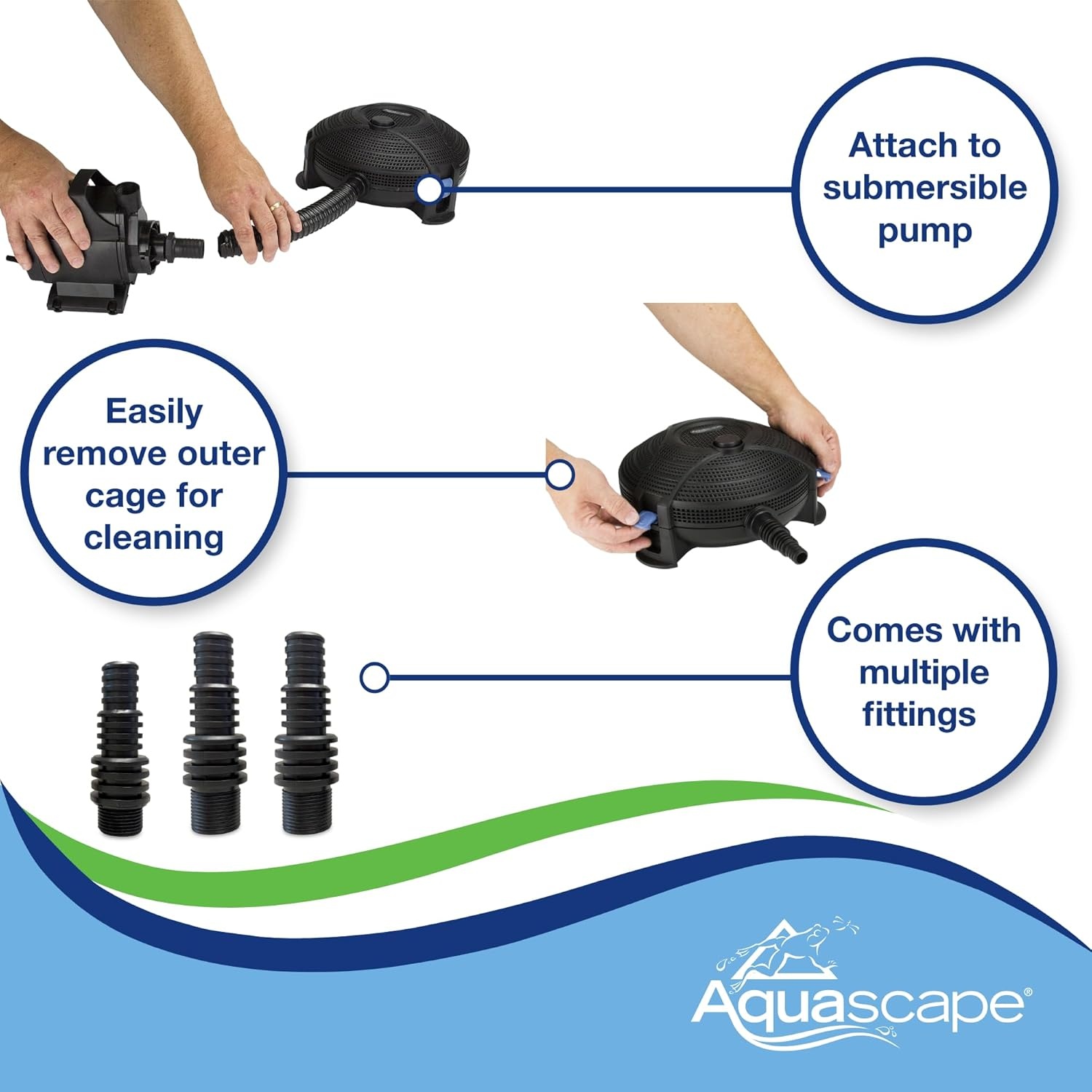 Aquascape 95110 Submersible Pond Water Filter | Mechanical and Biological Filtration(small piece of pipe or 3/4-inch threaded fitting)