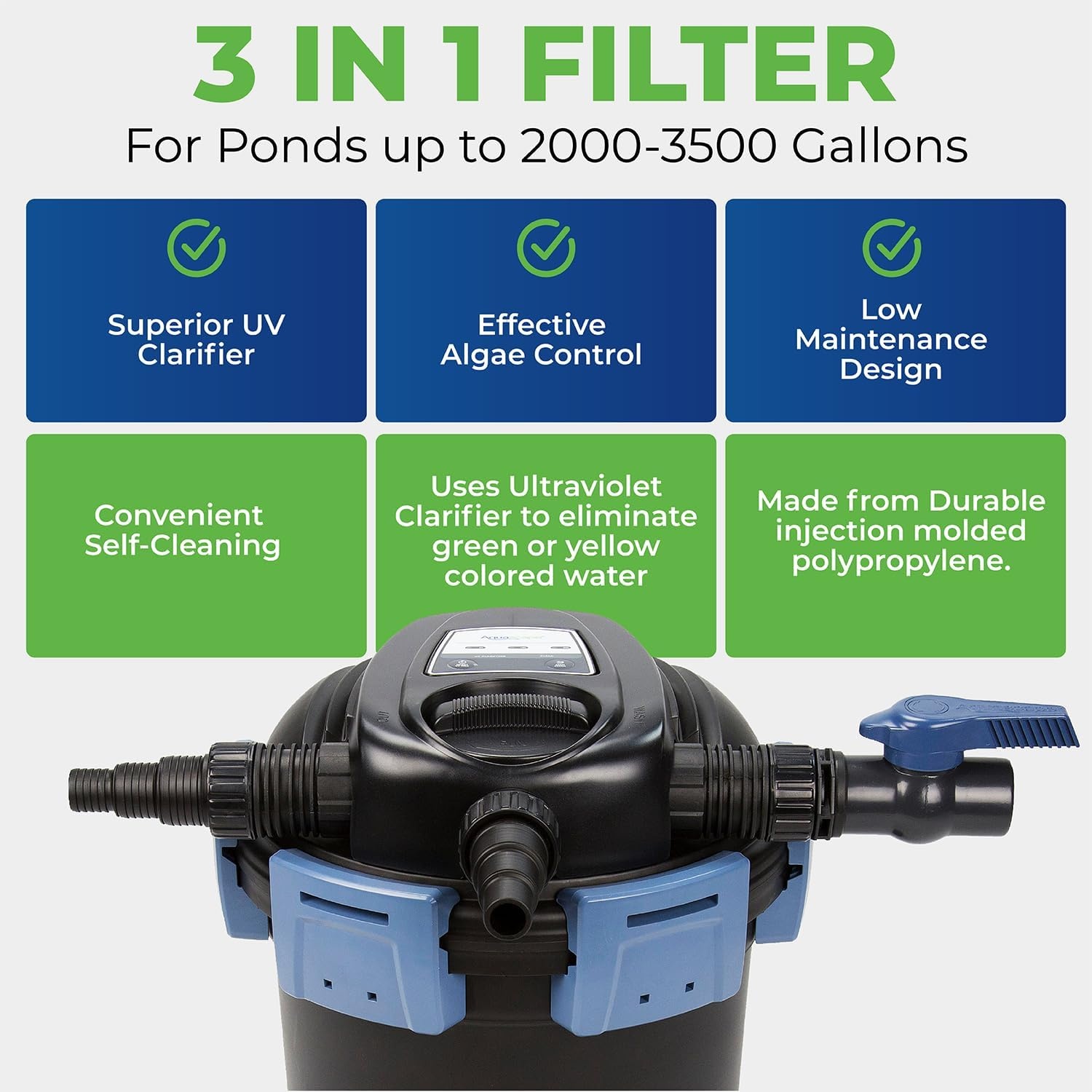 Aquascape 95053 UltraKlean 2000 Gallon Biological Pressure Filter with 14 Watt UV Clarifier Sterilizer for Pond Water Feature, 2,700 GPH Black(2000)