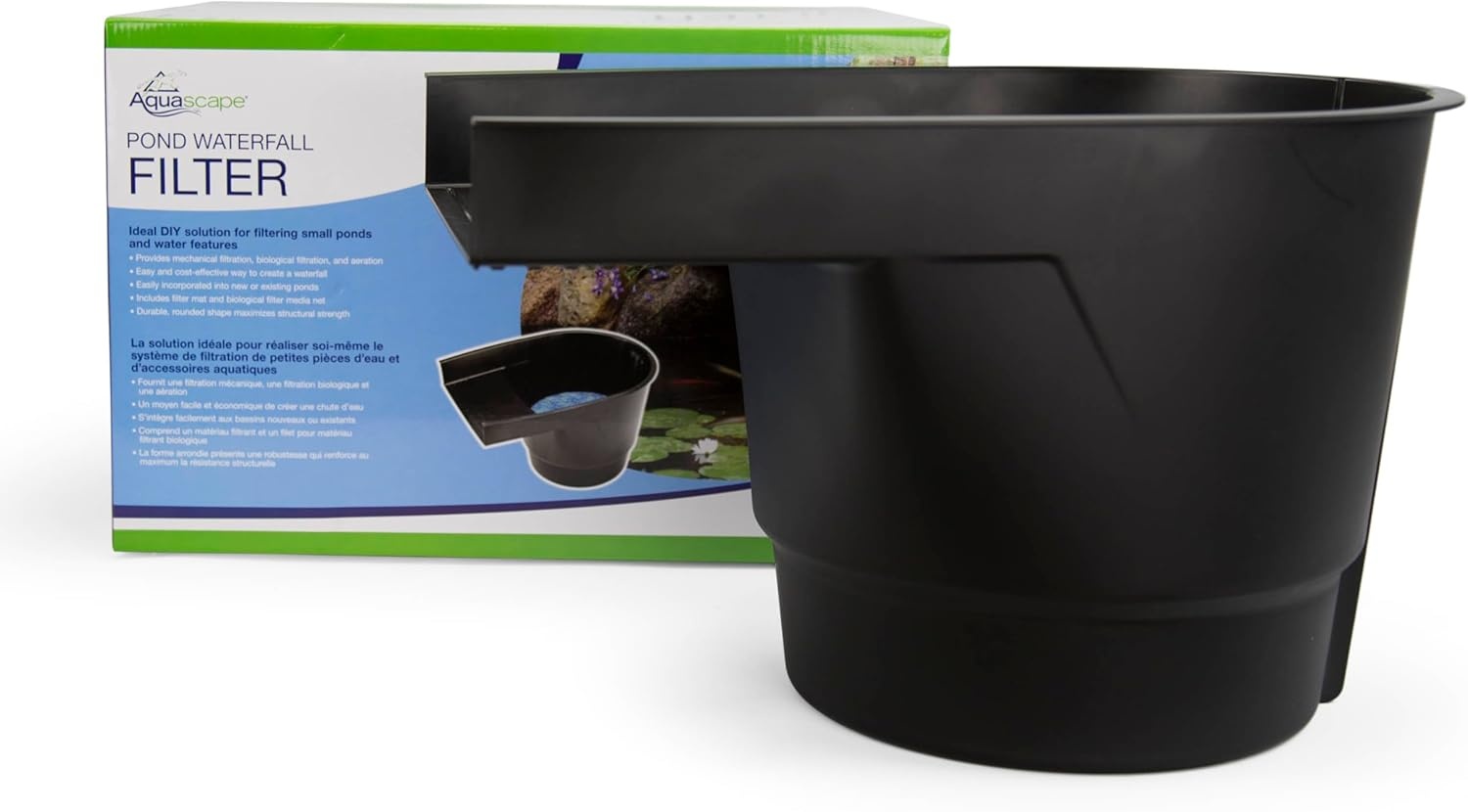 Aquascape Pond Filter and Waterfall Spillway, Efficient Mechanical and Biological Filtration, Compact | 77020,Black(Spillway)