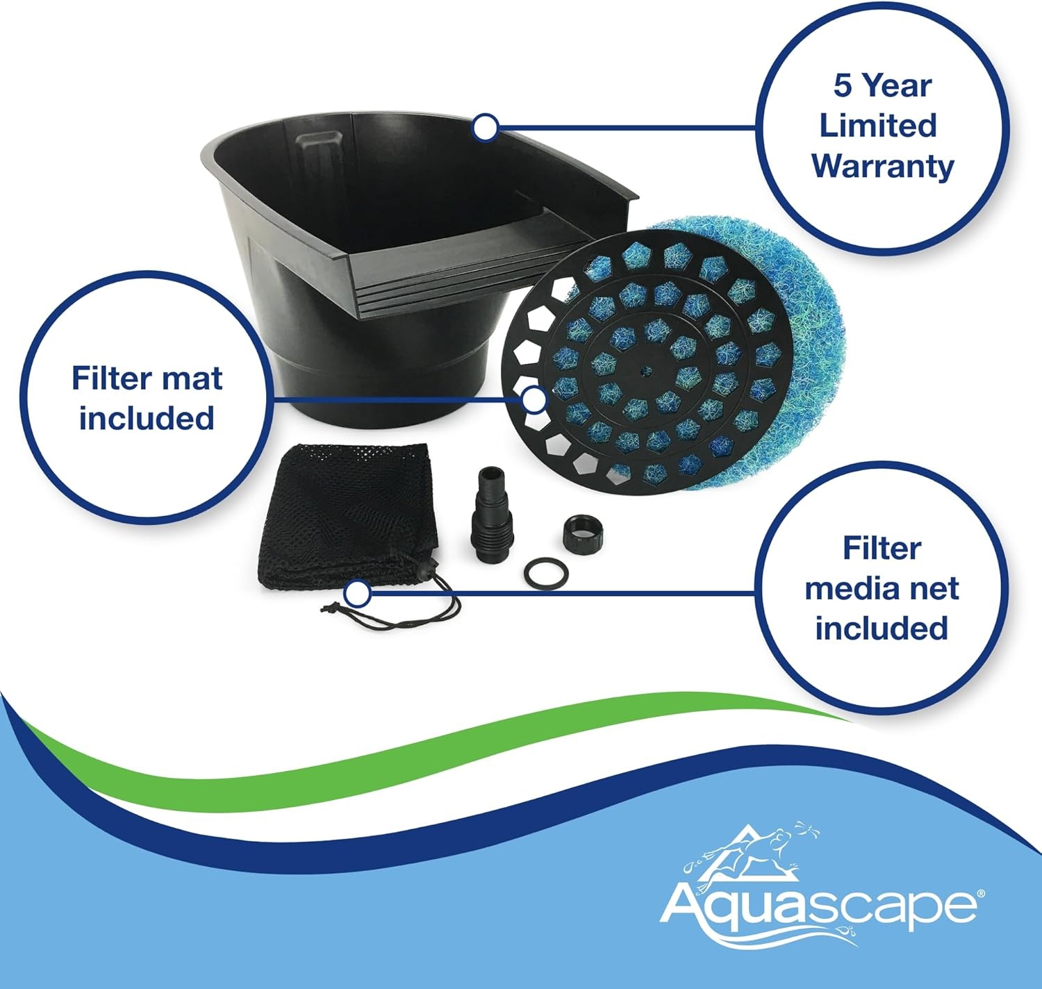 Aquascape Pond Filter and Waterfall Spillway, Efficient Mechanical and Biological Filtration, Compact | 77020,Black(Spillway)