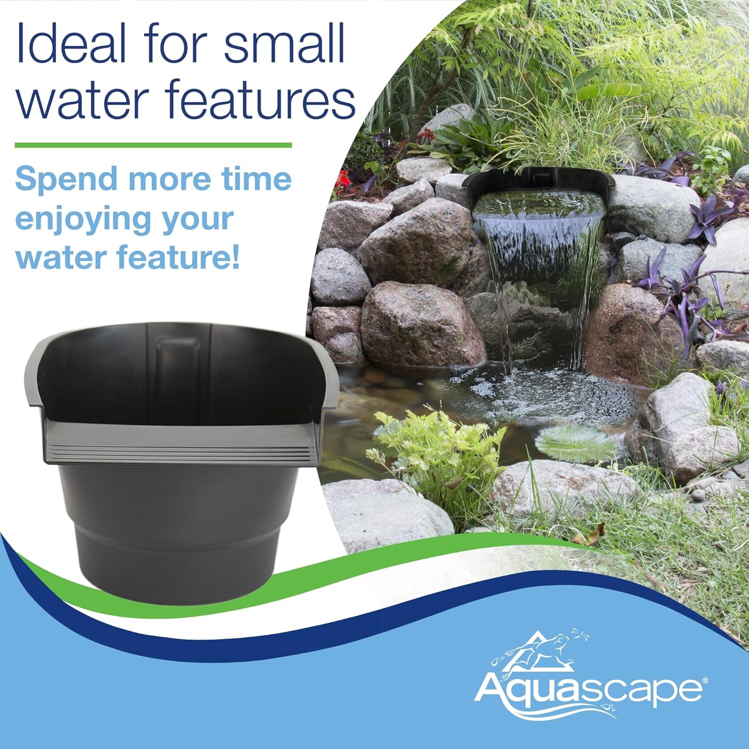 Aquascape Pond Filter and Waterfall Spillway, Efficient Mechanical and Biological Filtration, Compact | 77020,Black(Spillway)