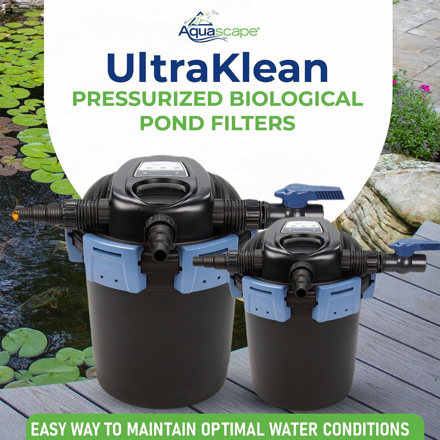 Aquascape 95053 UltraKlean 2000 Gallon Biological Pressure Filter with 14 Watt UV Clarifier Sterilizer for Pond Water Feature, 2,700 GPH Black(3500)
