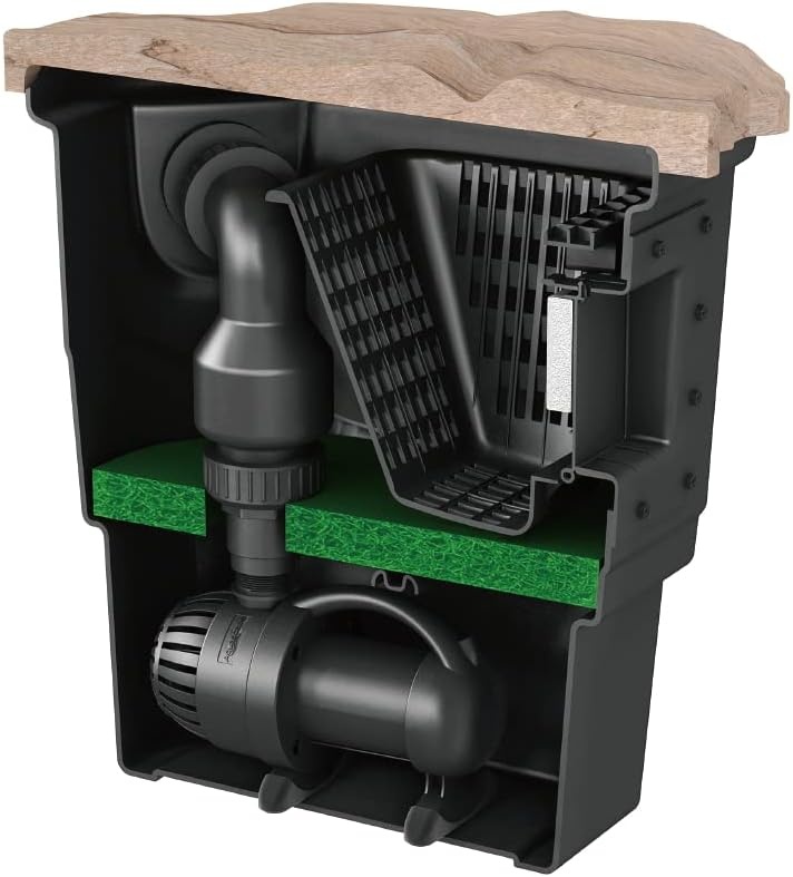Aquascape Signature Series 1000 Pond Skimmer, Large-Capacity Surface Debris Removal with Rigid Basket and Filter Mat, Adjustable Weir, Includes Faux Rock Lid, for Ponds Up to 1,000 sq. ft.,43022(400)