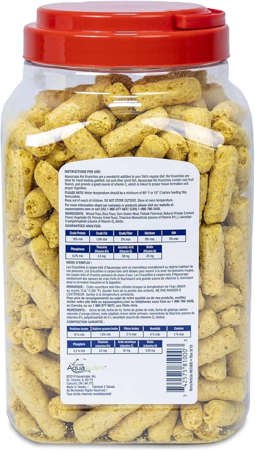 Aquascape Koi Krunchies Fish Food Large 1.1 lbs / 400 g for Hand Feeding in Pond Water Feature, 81000