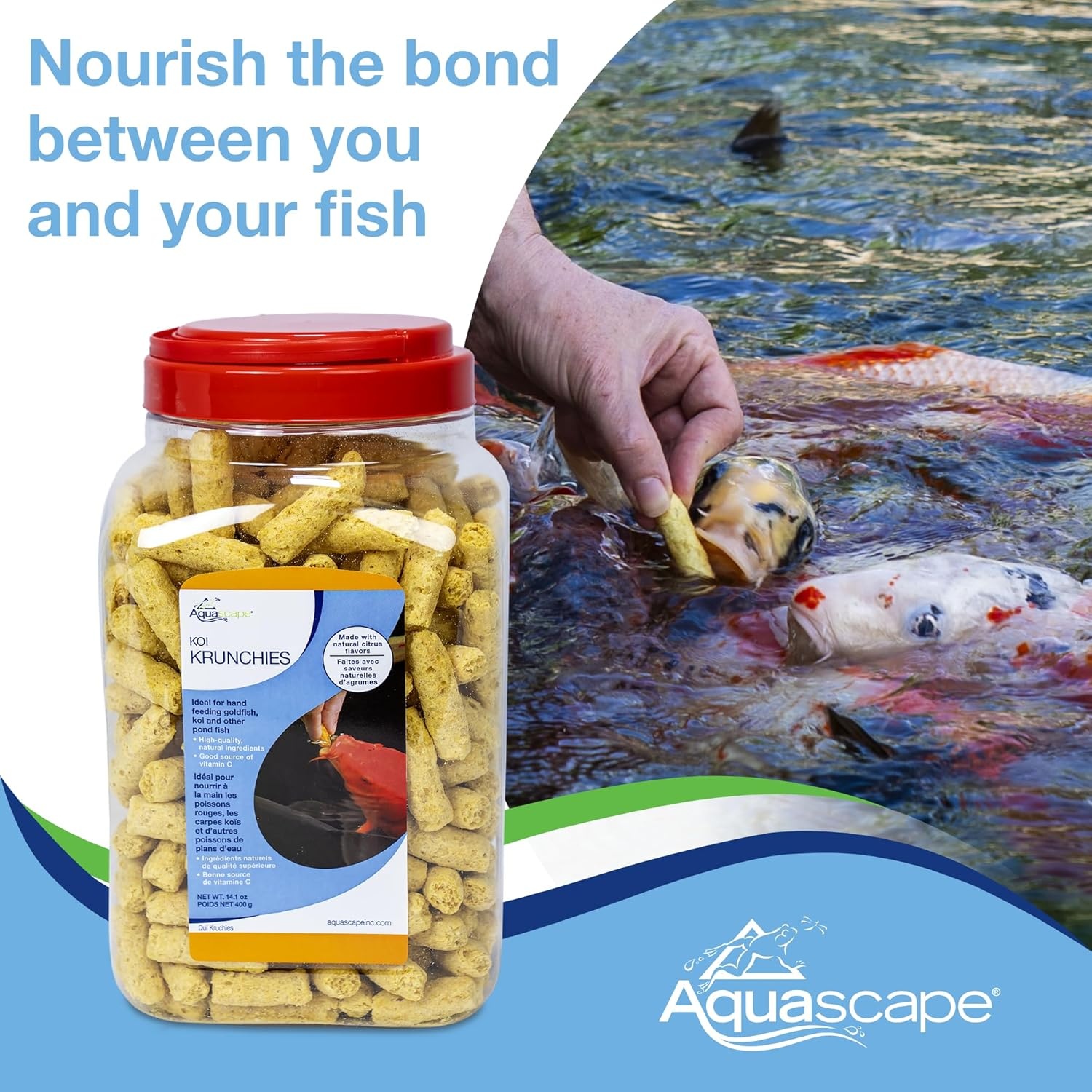 Aquascape Koi Krunchies Fish Food Large 1.1 lbs / 400 g for Hand Feeding in Pond Water Feature, 81000