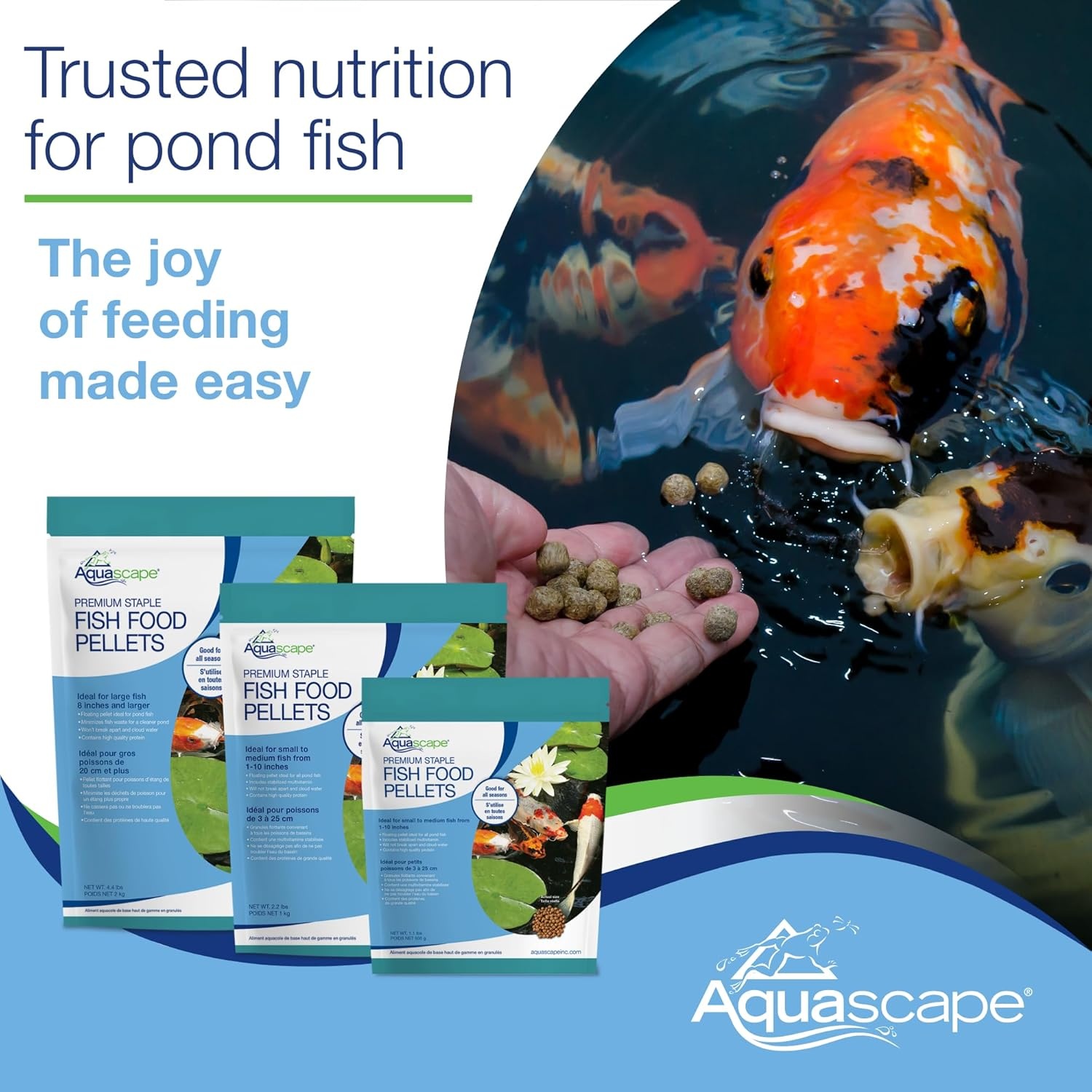 Aquascape Premium Staple Fish Food Pellets for Large Koi and Pond Fish, Large Pellet, 22 Pounds (10 Kg), 81007(11 Ounce (Pack of 1))