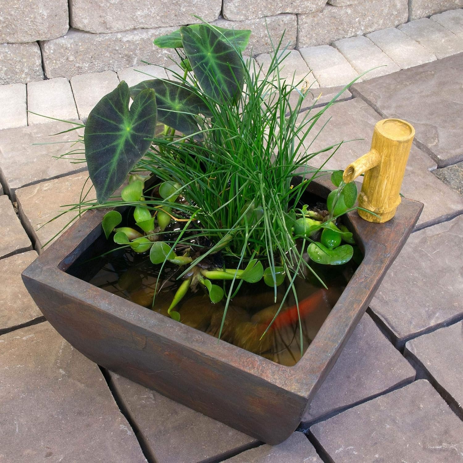 Aquascape Aquatic Patio Pond Kit Container Water Garden Includes Bamboo Fountain and Pump